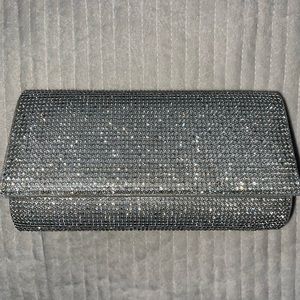 Rhinestone Silver Clutch Evening Bag with Chain Strap